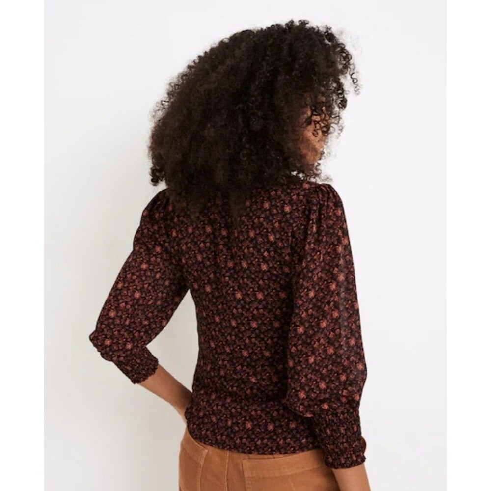 Madewell Georgette Smocked-Cuff Button-Front Top Womens Size 16 Multi Floral - Picture 2 of 11